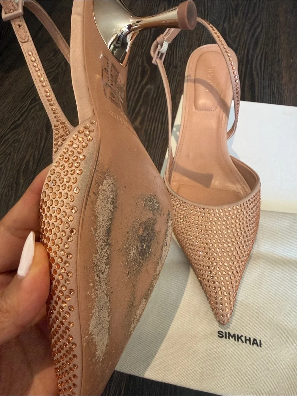 Simkkai Pink Crystal-Embellished Pointed Slingback Heels